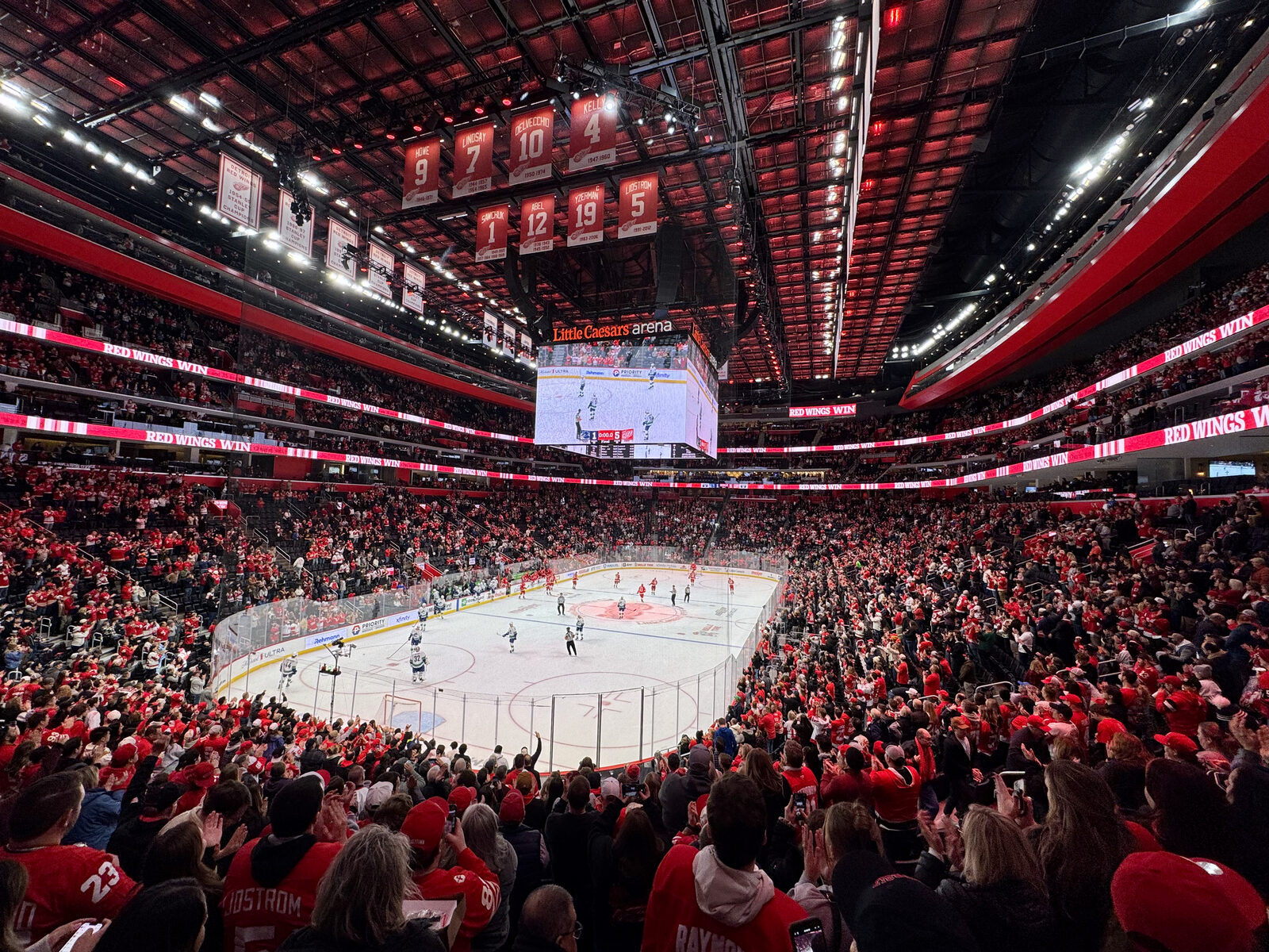 A packed Little Caesars Arena during a Detroit Red Wings game