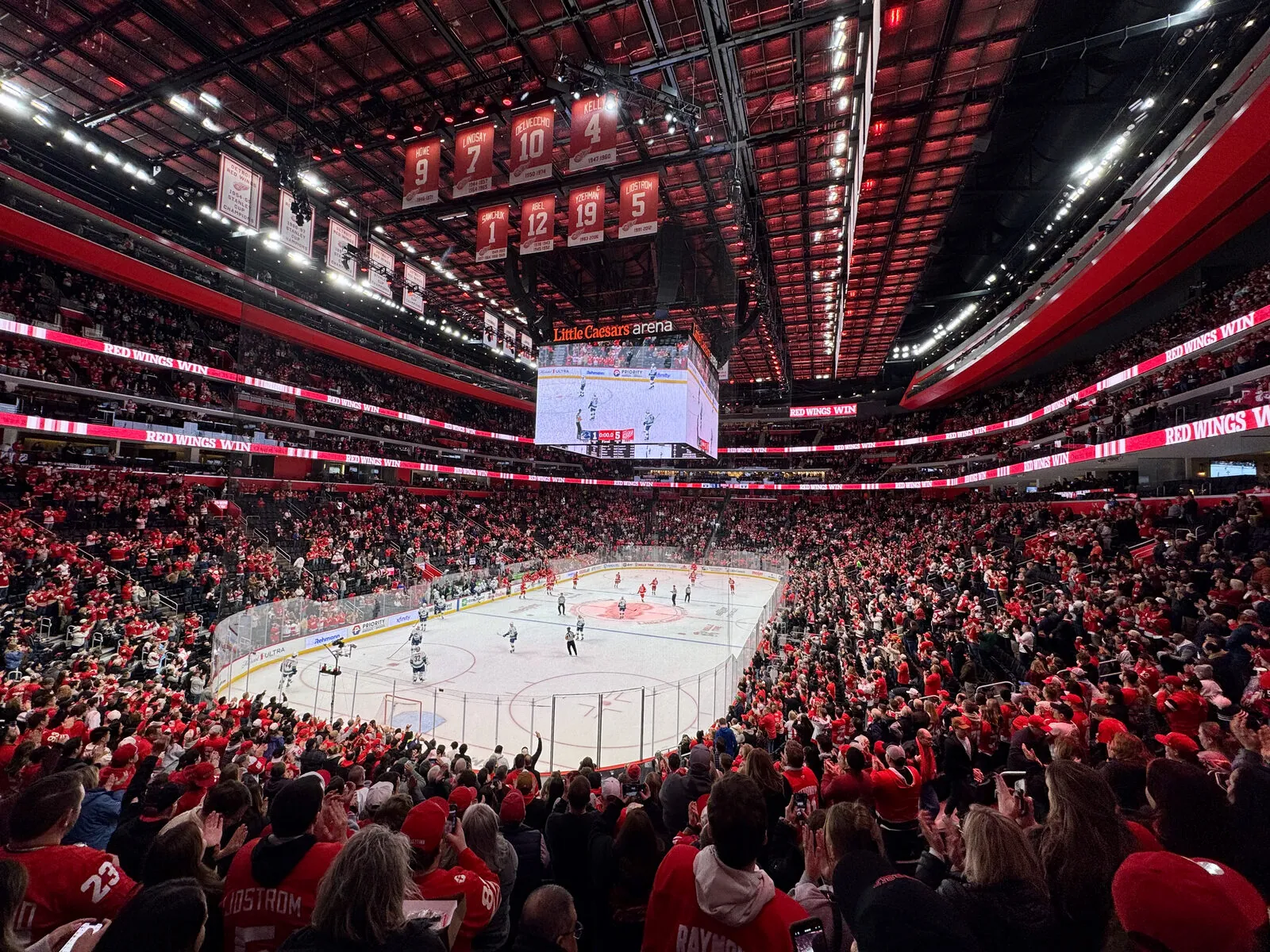 A packed Little Caesars Arena during a Detroit Red Wings game